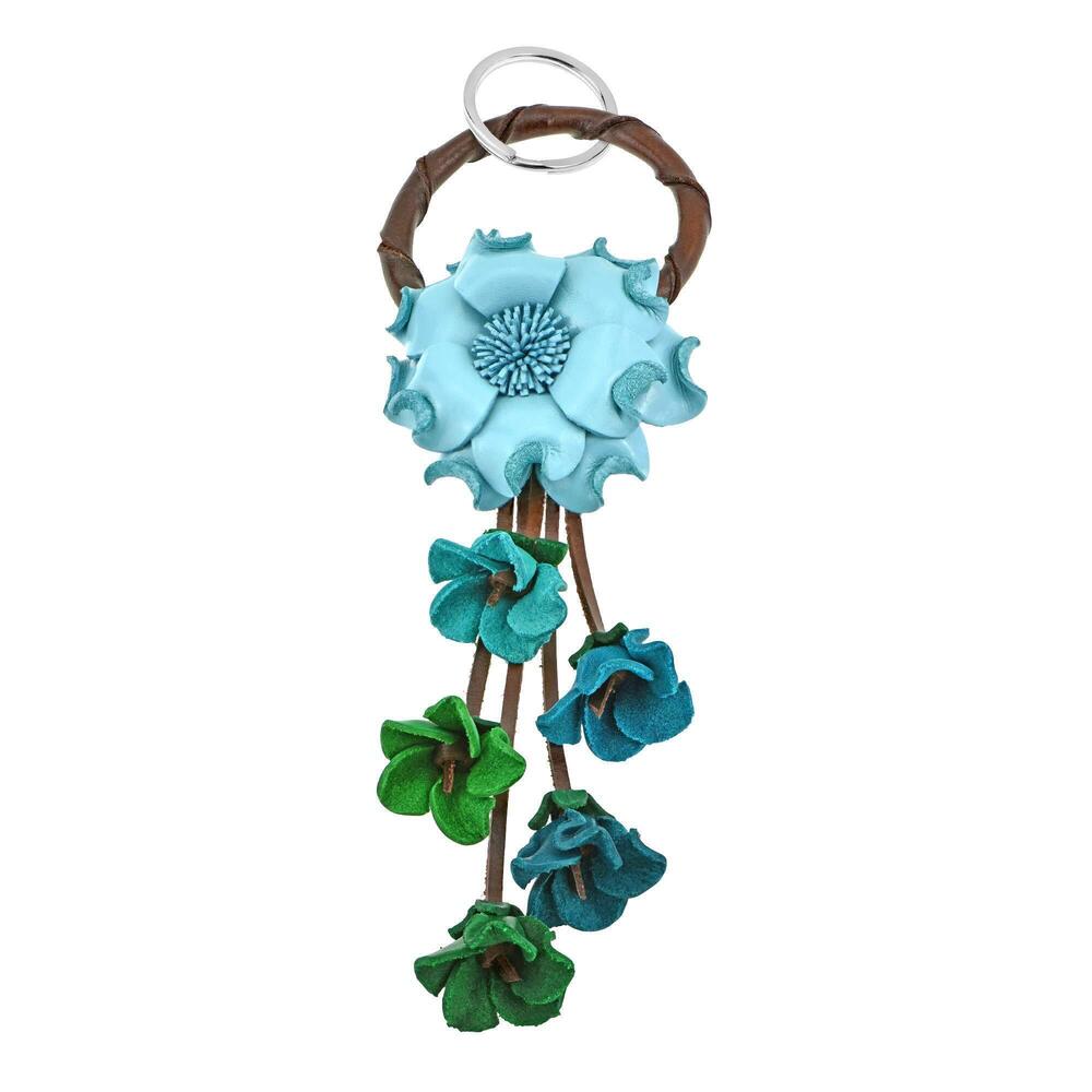 1227 Handmade Leather Flower Keychain – Genuine Light blue Leather Loop Key